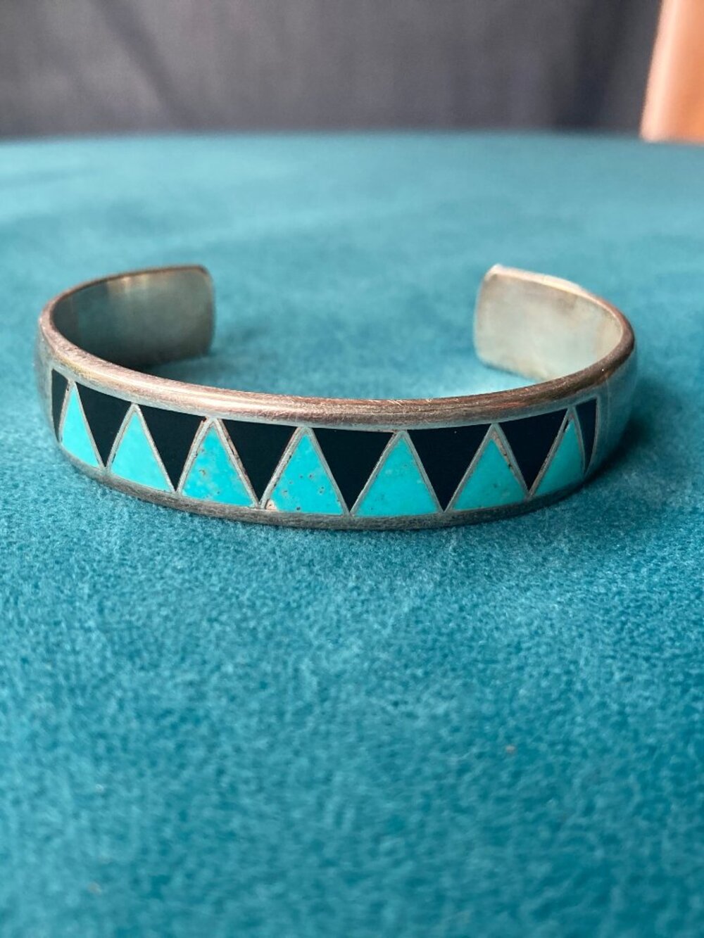 VTG Leonard Pacquin Zuni Heavy Inlay Sterling Silver Turquoise Cuff Bracelet